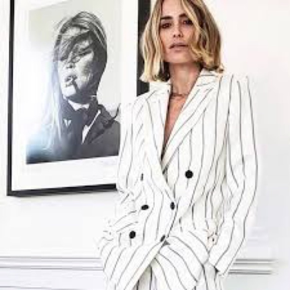 Anine Bing ivory white and black pinstripe Ryan blazer. Size S